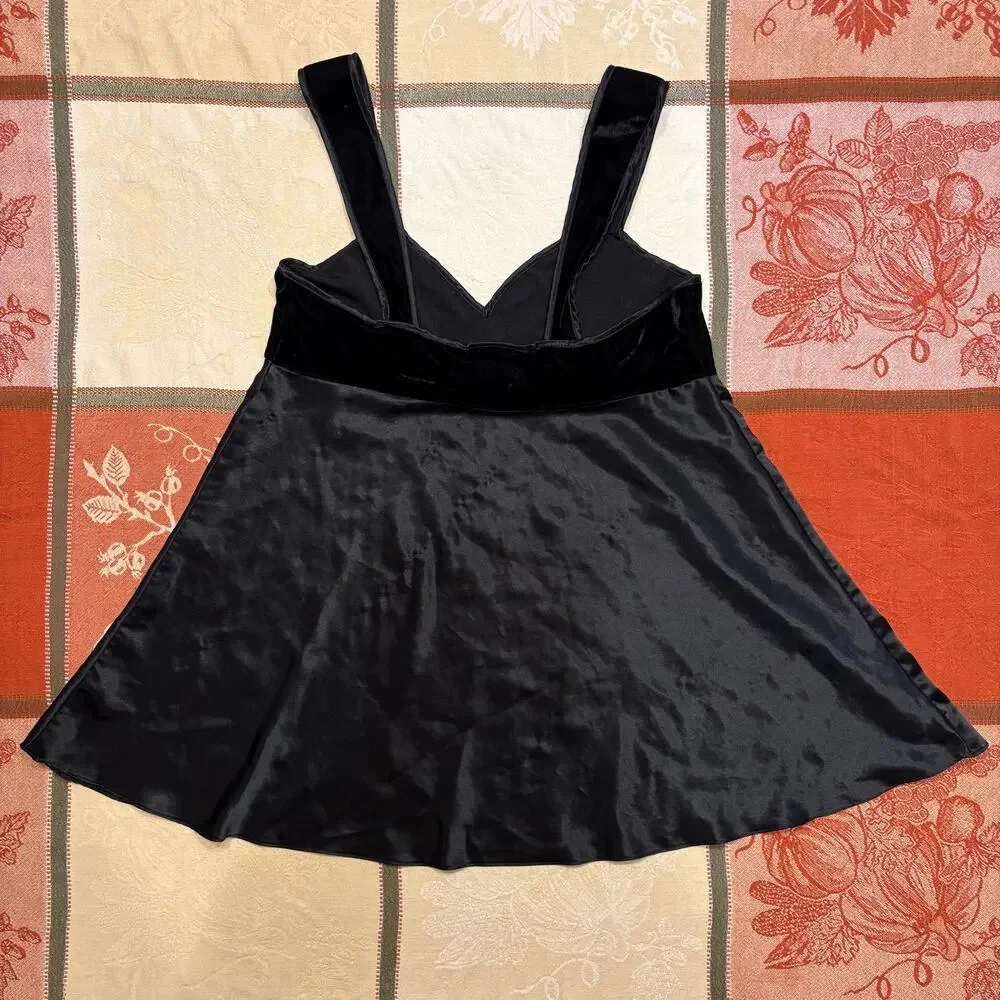 Expressions California Dynasty Black Velvet Satin Babydoll Top